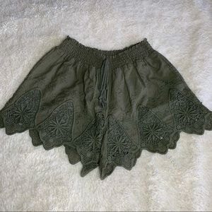 Green Embroidered Shorts